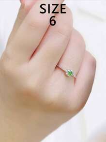 1pc S925 Sterling Silver Square Green Zirconia Elegant Retro Ring, Versatile For Women's Daily Wear, Holiday & Party Gift Jewelry