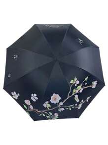 1pc Apricot Blossom Folding Sunshade Umbrella, UV Protection Sun Umbrella For Women And Students Summer Cooling,Beach,Travel