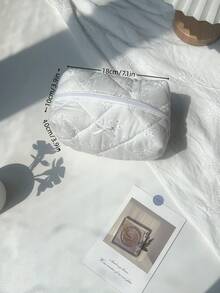 Delicate Distsy Floral Cosmetic Bag, Large Capacity Portable Toiletry Bag For Travel, Girls' Cute Pattern Makeup Pouch For Lipstick And Sanitary Napkins Storage Graduation Back To School Supplies Make Up Bag - White - View 8