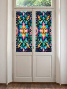 1 Roll Of Retro Frosted Thickened (Thickness/0.24mm) Romantic And Gorgeous Flower Symmetrical Brilliant Color Interweaving Colorful Mysterious DIY Home Decoration, No Glue Static Adsorption, Semi Transparent Insulation, Light Shielding, Sun Protection Suitable For Window Stickers On Home Bathroom Doors, 3D Colored Glass Film, Glass Stickers Room Decor Wall Decor Personalized Wall Stickers