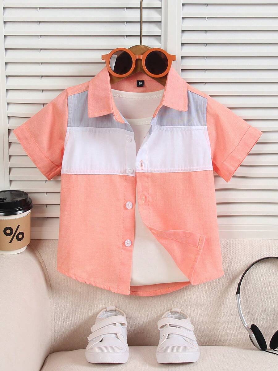 2025 Frühjahr/Sommer beliebte Kinderkleidung - Jungen Lässig Kurzarmhemd, vielseitig einsetzbar für Urlaubsfeste, Outdoor-Auftritte, 3-farbiges Patchwork Design, atmungsaktiv & bequem, Jungen Mode, geeignet für Alltagsaktivitäten, Schule, Outdoor/Party, Ferien, Hochzeiten, Gastgeberschaften, Sommer Jungenhemd