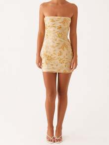 Women Beaded Floral Tube Top Dress Slim Sparkly Sequin Off Shoulder Sleeveless Open Back Mini Bodycon Dress