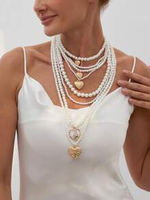Set de 2 collares con colgante de corazón multicapa de estilo bohemio con cuentas, elegantes regalos de lujo para bodas, fiestas, mujeres y parejas