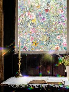 Window Film, 19.6*39.3inch, Window Clings, Decorative Window Vinyl, Flower Window Decal, Static Cling Window Sticker Non-Adhesive, Laser, Flash