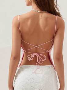 Top de tirantes de mujer estilo Y2K con lentejuelas, escote en V, espalda abierta, tirantes cruzados, diseño lindo y brillante, corte bajo para verano