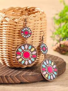TopHanqi Conjunto de 6 pares de brincos vintage femininos, brincos circulares geométricos com gotas de óleo e cores boêmias, vários estilos e designs, adequados para o dia a dia, viagens, festas, todas as estações