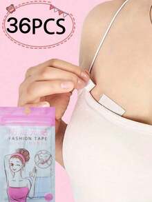 时尚双面胶带，适用于衣服，强力粘性透明身体胶带，亲肤透明胶带，36条装 - 白色 - 查看 13