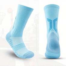 زوج جوارب رجالية قصيرة ضاغطة حتى أعلى الساق، جوارب رياضية مريحة وقابلة للتنفس للرياضة والتحمل اللياقي كالركض والسلة، ماصة للعرق عصرية - الأزرق - مشاهدة 3