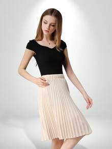 Falda Plisada Larga Con Vuelo Fancy Flow Tela de Alta Calidad - Blanco - Ver 2