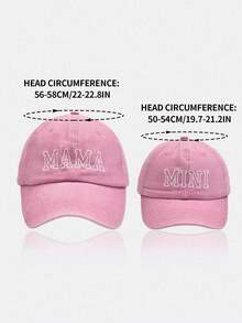 2pcs/Set Mom & MINI Embroidered Letter Matching Baseball Cap, Gift For Mother's Day & Children's Day - Pink - View 2