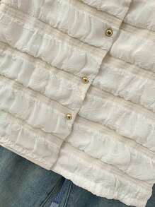 Solid Color Polyester Layered Cake Button Short Sleeve Blouse, Asymmetric Cut, Summer