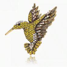 1 pieza Broche de aleación con incrustaciones de strass con forma de pájaro, pin único con diseño de animal, accesorio de moda