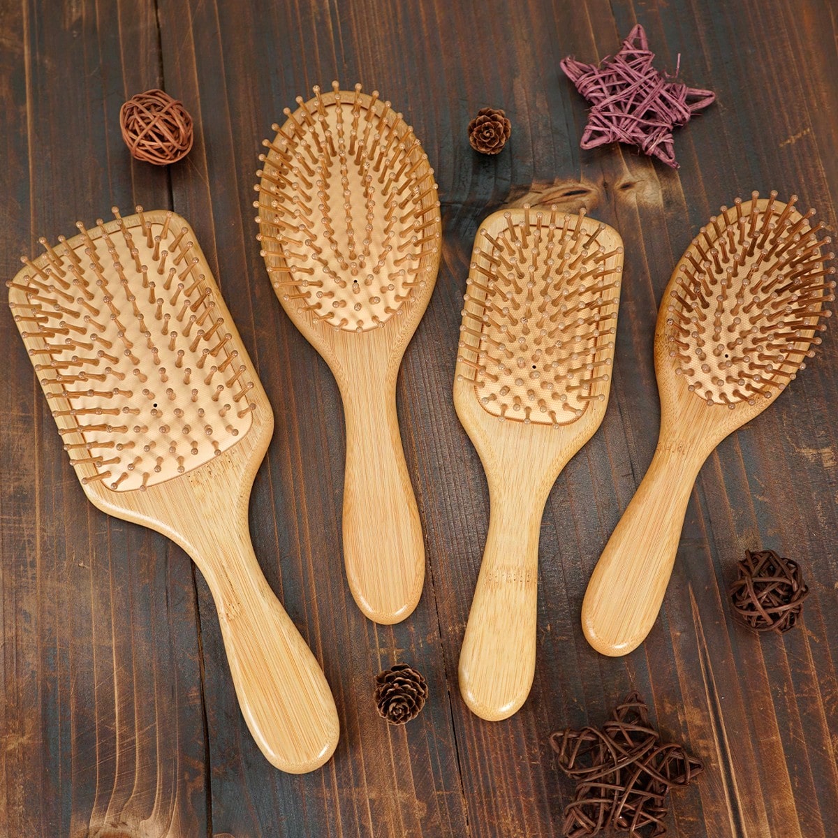 1 Pc Bamboo Air Cushion Comb, Large/Medium Size, With Anti-Slip Handle, Natural Bamboo Air Cushion Comb, Easy To Detangle Hair, Unisex, Portable, Scalp Massage, Halloween Gift, Christmas Gift