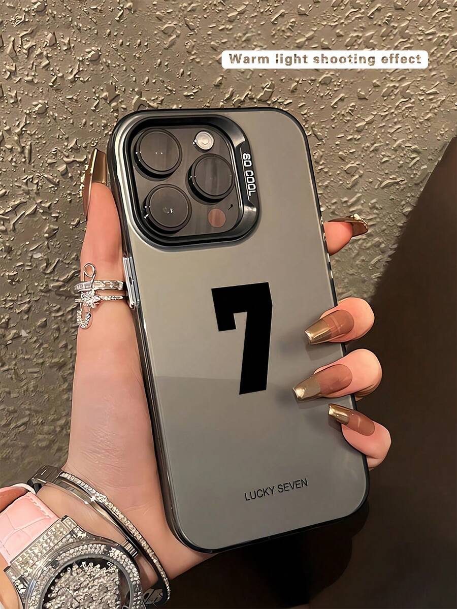 Soccer 1pc Black Lucky Number Design Shockproof Phone Case Compatible With Apple 16, 15, 14, 13, 12, 11 Pro Max And Series,International Version, Not The Domestic Version - Multicolor - View 1