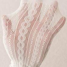 1 Pair Women's White Mesh Lace Mid-Calf Socks, Cute Summer Everyday Wear, Party & Club - Beige - View 6
