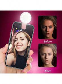 1 pièce 150 mAh Blanc/Rose/Bleu/Noir Anneau lumineux Selfie LED portable avec miroir, chargement USB, éclairage portable, lumière de beauté photo Halo, clip pour streaming en direct