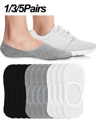 1 Pair, 3 Pairs, 5 Pairs, 6 Pairs Men's Invisible Socks, Low Cut Ankle Socks Suitable For Slip-On Sneakers And Dress Shoes, Father's Day Gift, 4th Of July