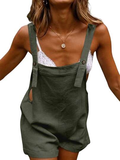 Women's Casual Jumpsuit Shorts Sleeveless Baggy Romper Wide Leg Bib Pants Overall Shorts Shortalls