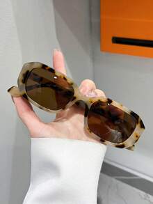 1 Pair Vintage Retro Rectangular Brown Leopard Print Boho Style Unisex Sunglasses, Suitable For Fishing, Travel, Sports, Driving, Holiday Outfits, Summer Accessories, Beach, Music Festivals, Outdoor Wear, Vacation, Family Outings, Elegant Styling, Street Fashion Accessories, Sports Style, Parties, Outdoor Activities, Street Style, Holidays, Sun Protection, UV Protection, Golf, Hiking, Outdoor Activities - 彩色 - 查看 3