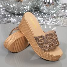 Damen Schlupfschuhe mit Schleifen-Dekor und dicker Sohle, bequeme Keilsandalen mit offenem Zehenbereich, für Freizeitaktivitäten Outdoor