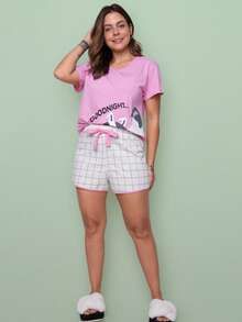 Women's Short Cotton Pajamas Off Pink - Pink - View 2