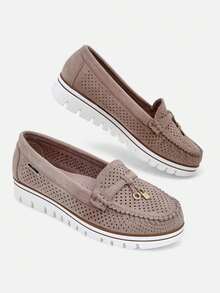 女式系带莫卡辛鞋 - 米色 - 查看 3