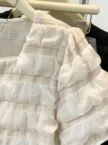 Solid Color Polyester Layered Cake Button Short Sleeve Blouse, Asymmetric Cut, Summer