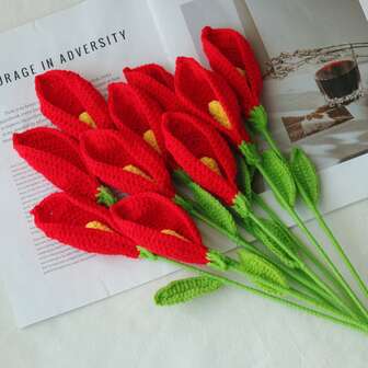 1/3/6/10pcs Handmade Crochet Calla Lily Flowers. Artificial Flowers, Yarn Flowers. Suitable For DIY Floral Bouquets, Graduation Gifts, Mother's Day Gifts, Home Decor For Restaurant, Living Room, Bedroom, Party, Wedding, Outdoor. Suitable For Spring/Summer Decoration, Christmas, New Year, Valentine's Day, Mother's Day, Thanksgiving, Harvest Festival, Housewarming, Wedding And Other Celebrations
