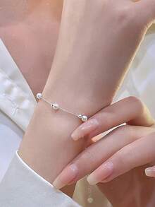 1 Piece Of S925 Silver Pearl Chain Bracelet Women Daily Wear Gift Gathering - Silver - View 1