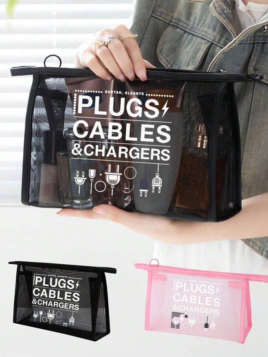 Bolsa de maquillaje portátil de mujer con patrón impreso de enchufe de cable de datos de malla de nailon, bolsa de cosméticos multiuso portátil, bolsa de maquillaje de viaje, organizador de artículos de tocador, bolsa de almacenamiento de equipos de carga, regalo para regreso a clases, doctor, profesor, bolsa de maquillaje, estuche para productos de belleza, neceseres de viaje, artículos esenciales de dormitorio, regalos de boda para damas de honor, regalos para mamá, regalos de cumpleaños, regalos para amigos
