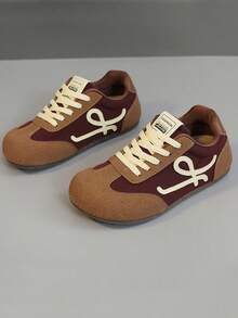 女士厚底运动鞋，春秋季卡其色网眼透气休闲运动鞋，低帮防滑时尚跑步鞋 - 棕色 - 查看 3