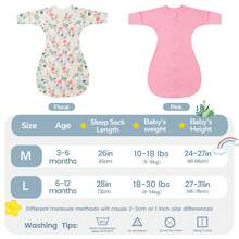 2pcs 3-12 Months Baby Sleeping Bag Transitional Swaddle Infant 1.0 Tog Wearable Blanket With Dual-Way Zipper - Floral - View 6