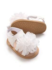 حذاء صندل طفلة حديثة الولادة من 0-1 سنة، مزين بزهور من الدانتيل، نعل مطاطي ناعم مانع للانزلاق، مناسب للاستخدام اليومي والخارجي والشاطئ في الصيف
