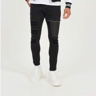 brave soul Multi Stitch Detail Biker Jean