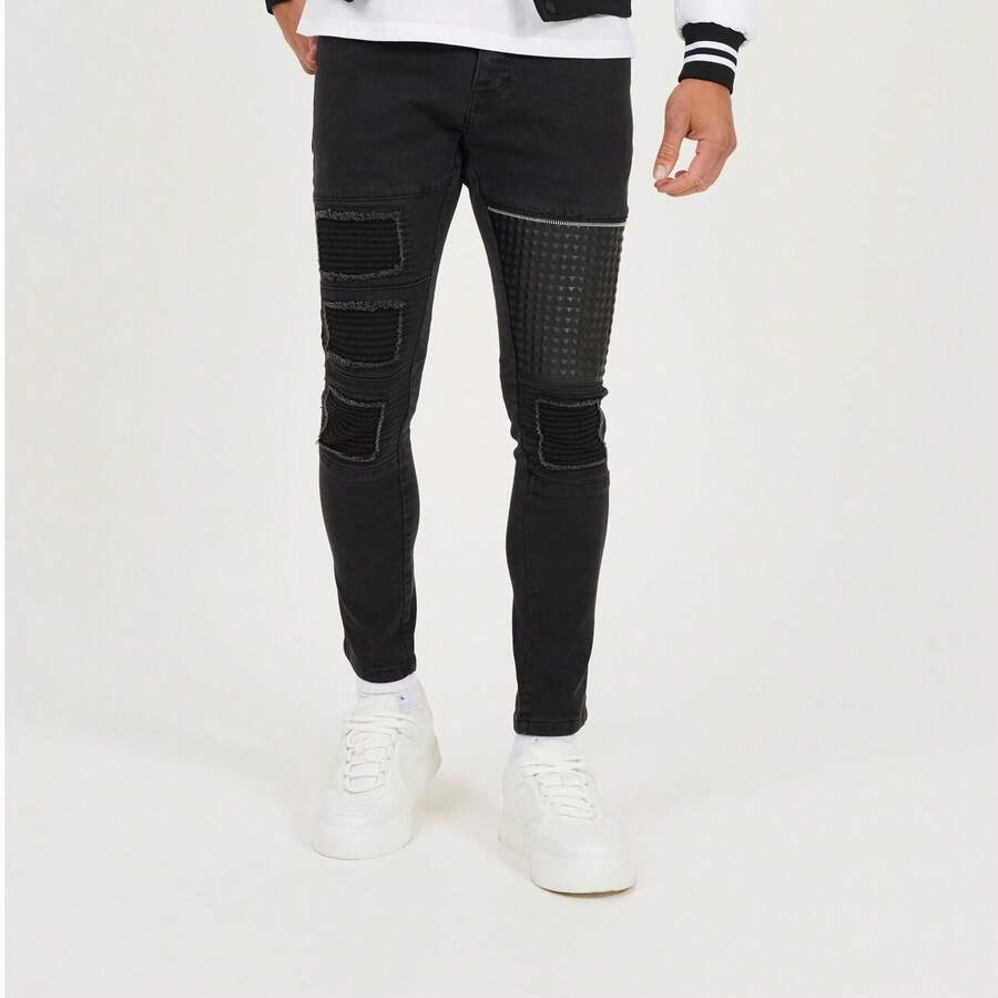 brave soul Multi Stitch Detail Biker Jean - Charcoal - View 1