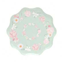 10件/20件/50件蓝色和粉色花卉盘子绿叶和粉色花朵纸质扇形餐盘蛋糕和甜点盘适用于婚礼新娘送礼会生日装饰派对用品 - 彩色 - 查看 4