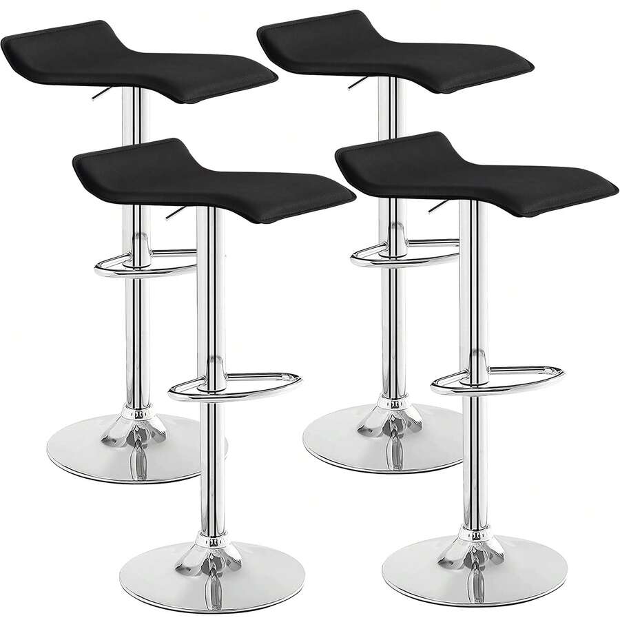 VECELO Bar Stools Set Of 4, Modern PU Leather Adjustable Bar Stools With Back, 360° Swivel Bar Height Stools For Kitchen Counter Island - No Stripes - View 1