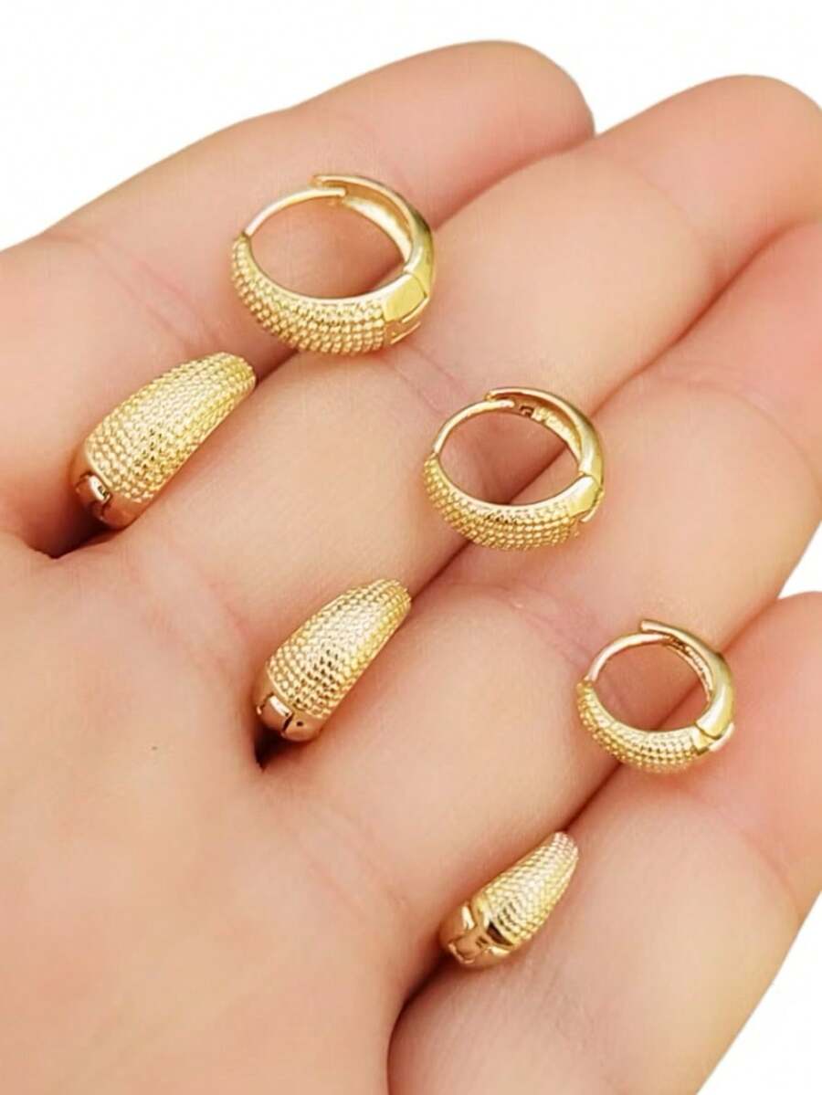 Kit Trio 3 Cracked Drop Hoop Earrings Plated In 925 Silver And 18k Gold Antiallergic - 金色 - 查看 1