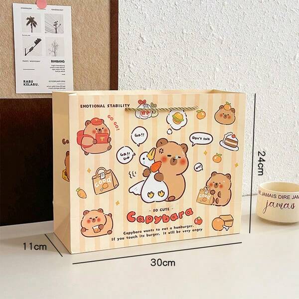 1 pièce Sac fourre-tout avec design de Capybara, sac cadeau mignon d'hamster d'eau pour les vacances, anniversaires et autres occasions de cadeaux