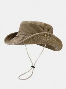 1pc Unisex Washed Bucket Hat With Rope Outdoor Men Sun Hats With UV Protection Wide Brim Foldable.Suitable For Fishing, Beach, Hiking, And Travel .Men's Sun Hat Summer Hat, Suitable For Summer Outdoor Activities Such As Hiking And Fishing
