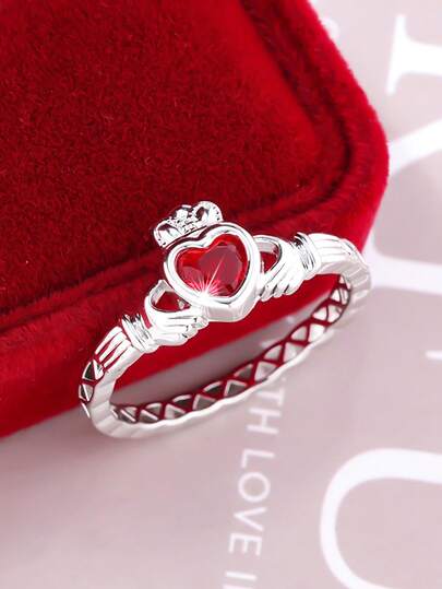 1pc Elegant Romantic Sparkling Unique Creative Heart Shaped 12 Birthstone Eternal Promise Ring, Suitable For Women As Gift For Valentine's Day, Date, Proposal, Wedding, Engagement, Anniversary, Casual Wear