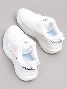 1 par de zapatillas deportivas para mujer, ligeras y transpirables, de malla con cordones, para uso casual y correr al aire libre - Blanco - Ver 3