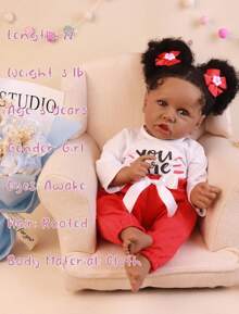 Realistic Reborn Baby Dolls With Soft Body African American Lifelike Girl Doll 22.8 Inch Best Birthday Gift Set