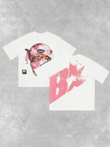 Women's Streetwear Funny Cartoon Character & English Graphic Print Short Sleeve T-Shirt - Multicolor - View 1