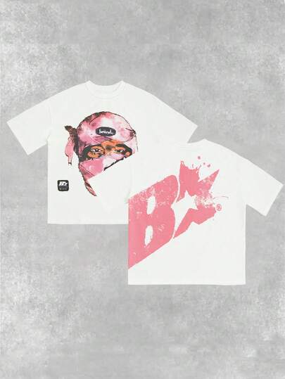 Women's Streetwear Funny Cartoon Character & English Graphic Print Short Sleeve T-Shirt