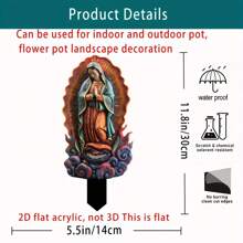 1 pieza Retrato religioso acrílico plano 2D de Nuestra Señora de Guadalupe, decoración de jardín, adorno paisajístico, regalo festivo