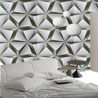 1 Roll Of Grey 3D Geometric Self-Adhesive Vinyl Wallpaper, Detachable Shapes And Stripes Wall Covering, Waterproof And Stain-Resistant Wall Decor For Home Renovation And Live Streaming Background
