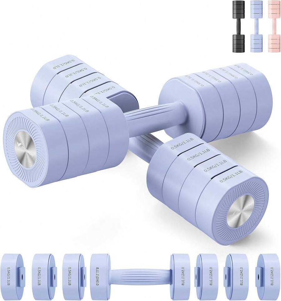 MERACH Dumbbells Set Of 2 Adjustable, 4 In 1 Dumbbells Women's Set, 1-4KG Weights Adjustable Dumbbells, Weights Dumbbell, Dumbbell Set For Strength Training, Fitness, Home Gym, Gift - Xanh dương 8,8lbs*2 - Xem 1