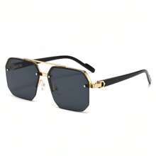 1pc Men's Fashion Cross-Border Double-Bridge Pilot Fashion Glasses, New Style Cycling/Driving Rectangular Frame, Exquisite Half-Frame Glasses