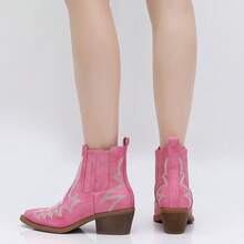 GLOBALWIN Cowboy Boots For Women Pointed Toe Pull On Chelsea Ankle Booties The Western Cowgirl Boots Fall Boots Halloween Season - Hồng - Xem 4